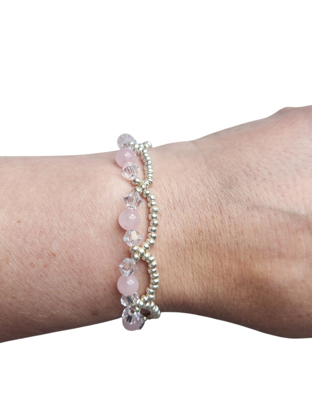 Delicate Rose Quartz & Glass Beaded Women's Bracelet